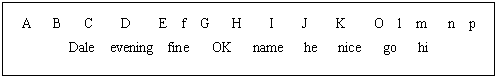 ı: A   B   C    D    E  f  G   H    I    J    K    O  l  m   n  p 
Dale  eveningfine   OK   name   he   nice   go   hi
